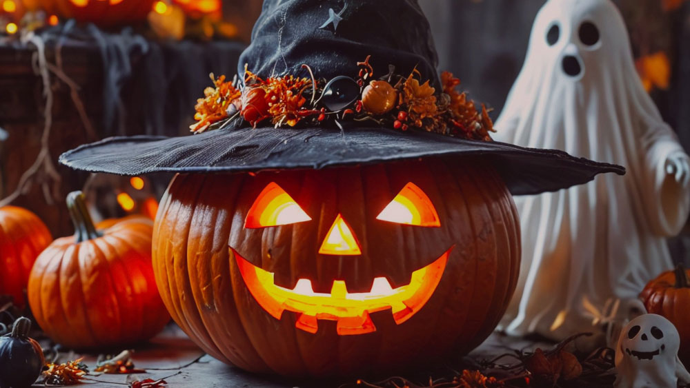 Halloween decorations in a London home before post-party cleaning